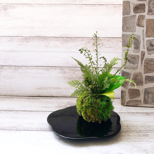 のり　花台セット 花台セット＊プリザーブドフラワーの苔玉＊クリアケース付き