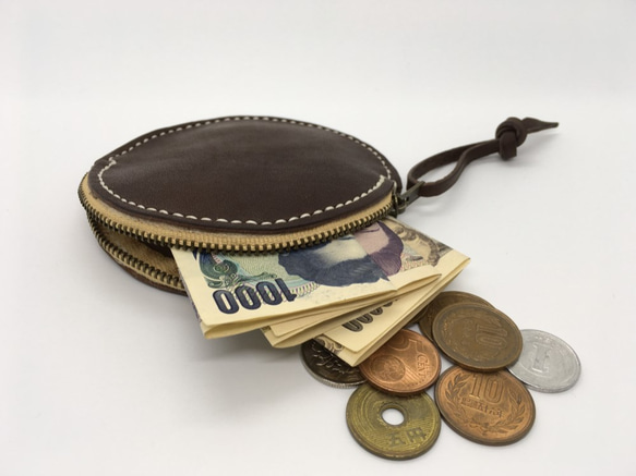 日本栃木革圓形零錢包 第3張的照片