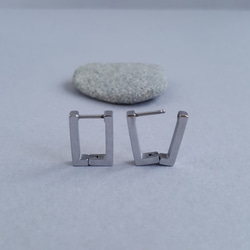 [1ペア] サージカル ステンレス デイリー ピアス ワンタッチ 長方形 スクエア 金属アレルギー対応 6枚目の画像