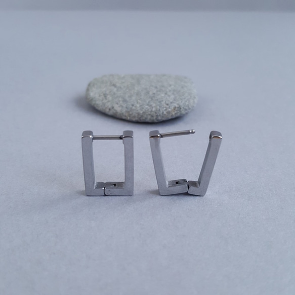 [1ペア] サージカル ステンレス デイリー ピアス ワンタッチ 長方形 スクエア 金属アレルギー対応 6枚目の画像