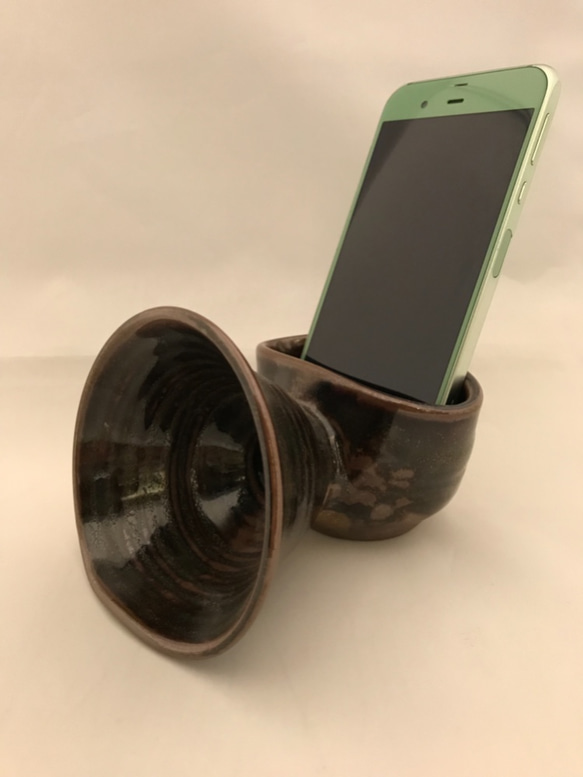 陶器スピーカー ハンドメイド スマホスタンド リフレクター 茶×黒 319dSmGwyeL.jpg