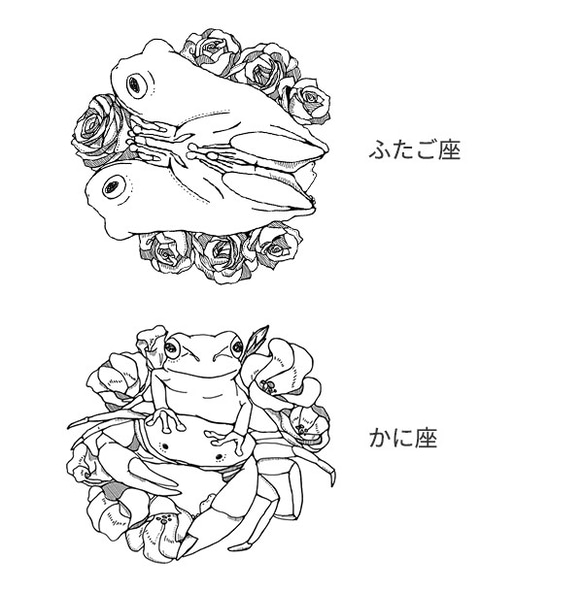 カエルと星座と花の缶バッジ 3枚目の画像