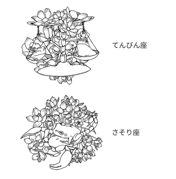 カエルと星座と花の缶バッジ 5枚目の画像