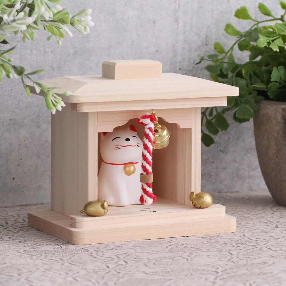 【選べる招き猫】幸せ招く にゃんこ宮 鈴緒を鳴らして招福祈願！/ おみくじ付き 招き猫 小さな神棚