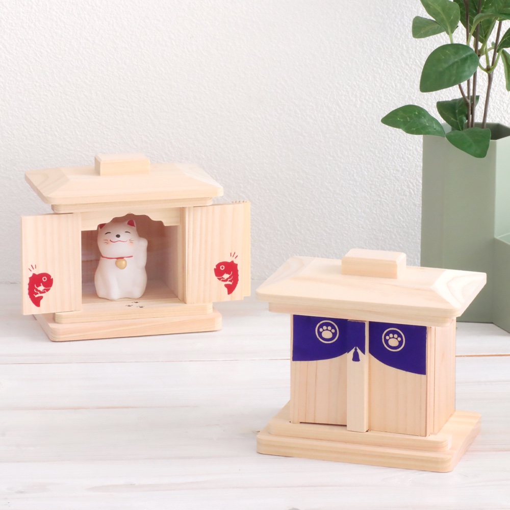 【選べる招き猫】幸せ招く にゃんこ宮 神幕 / おみくじ付き！ 招き猫が付いた 小さな神棚 国産ひのき使用