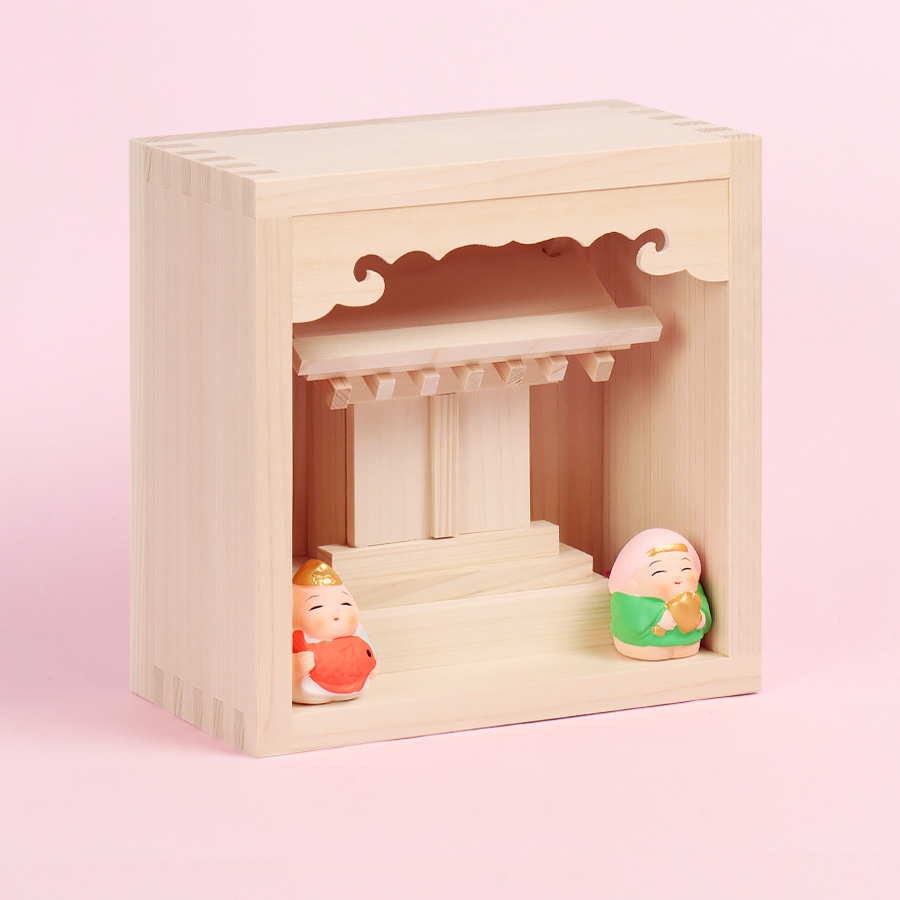 マスに入った！ 幸せ招く えびすだいこく宮 / お守り飾り 恵比寿様 大黒様が付いた 枡入り 小さな神棚