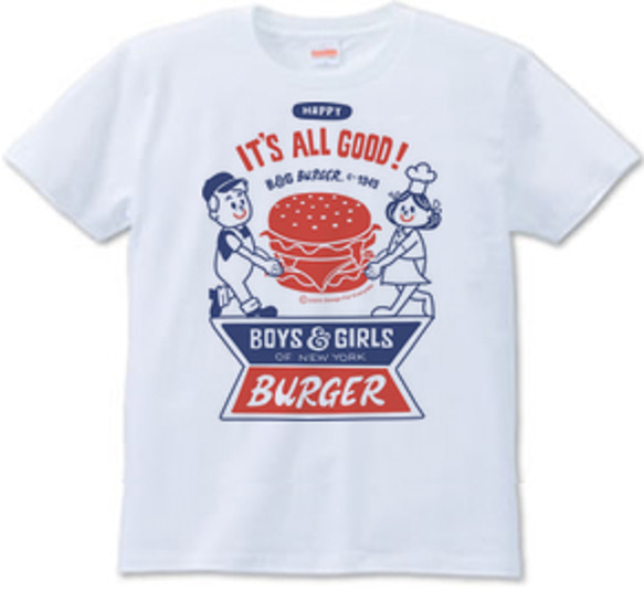 【再販】ハンバーガー＆BOY＆GIRL　S～XL　Tシャツ【受注生産品】 2枚目の画像