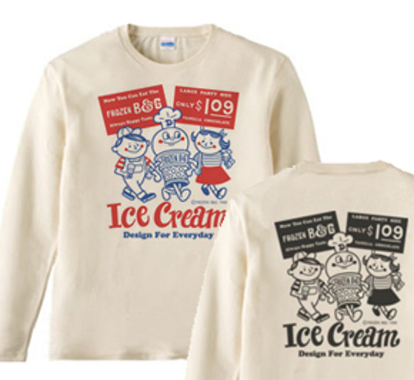 冰淇淋男孩和女孩雙面長袖T卹S-XL [定做] 第1張的照片