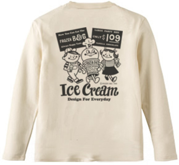 アイスクリームBoy&Girl　両面　長袖Tシャツ S～XL【受注生産品】 3枚目の画像