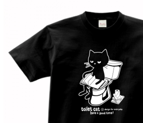 トイレとねこ　150.160.（女性M.L） S～XL　Tシャツ　【受注生産品】 1枚目の画像