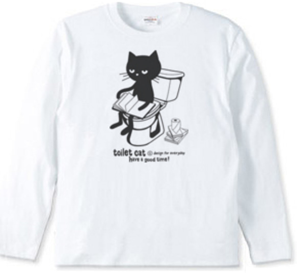 トイレとねこ　長袖Tシャツ S～XL【受注生産品】 2枚目の画像