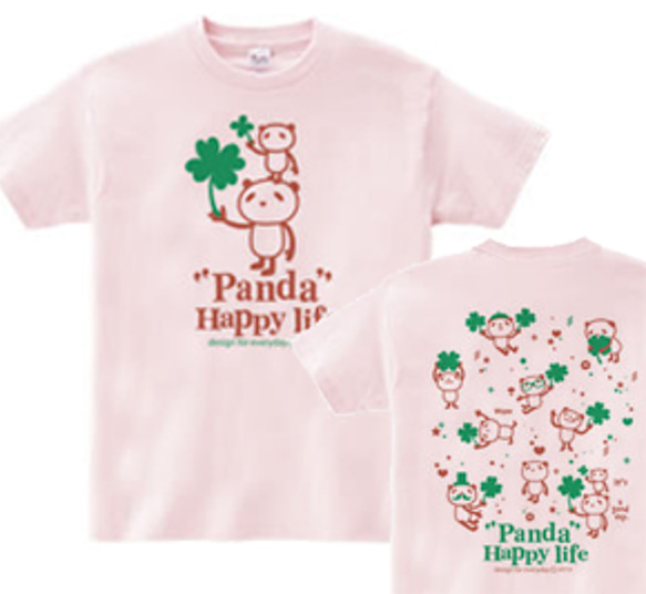 パンダとクローバー【両面】　WS～WM•S～XL Tシャツ【受注生産品】 1枚目の画像