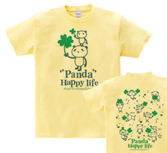 パンダとクローバー【両面】　WM～WL•S～XL　Tシャツ【受注生産品】 1枚目の画像
