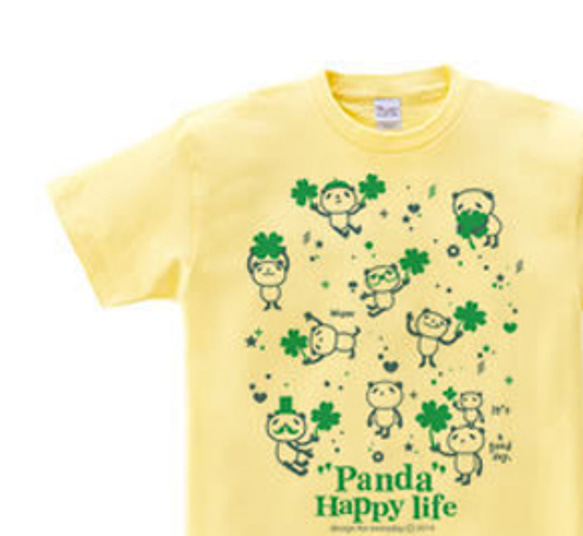 パンダとクローバー 【片面】150.160（女性M.L） Tシャツ【受注生産品】 1枚目の画像