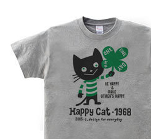 ハッピー・キャット　150.160（女性M.L） Tシャツ【受注生産品】 1枚目の画像