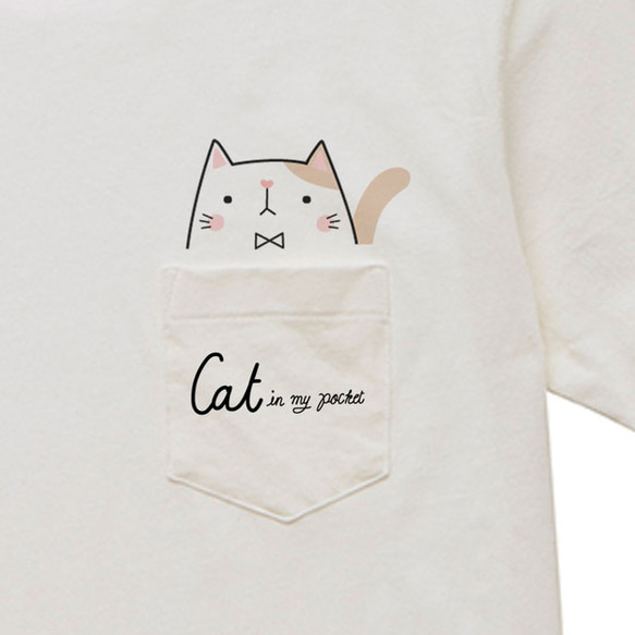 CAT in my pocket　S～L ポケットTシャツ【受注生産品】 1枚目の画像