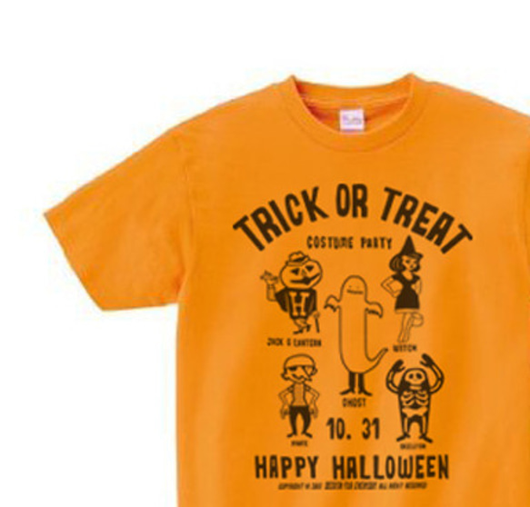 【販売終了】【再販】ハロウィン TRICK OR TREAT　150.160（女性M.L） Tシャツ【受注生産品】 1枚目の画像