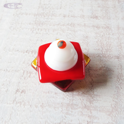 ガラスのミニ鏡餅＆三宝＊赤＆アンバー＊お正月飾り［ID：C12103-2