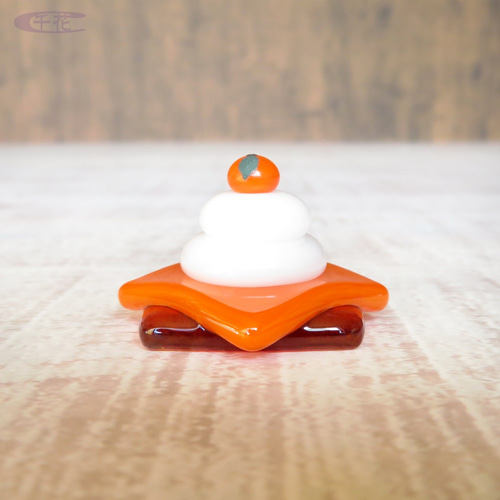 ガラス製オブジェ オレンジ付き　正月　鏡餅 アウトレット】ガラスのミニ鏡餅＊オレンジ ＆アンバー＊お正月飾り