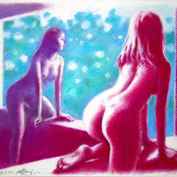 赤と青の幻影（パステル画） 1枚目の画像