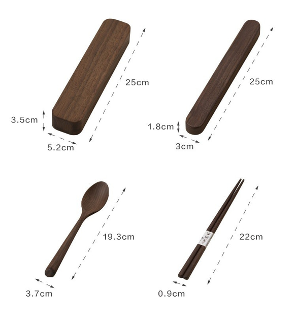 木のスプーンと箸＆カトラリーケース４点セット ウオルナットウッド　 9枚目の画像