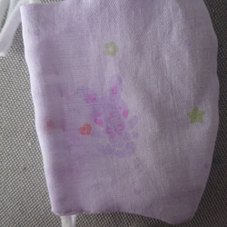 子供用ガーゼマスク 愛らしいウサギ柄 紫 3枚目の画像