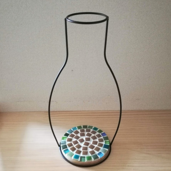 ★シルエットの花瓶　(グリーン）4011★　フラワーベース　モザイクタイル　インテリア 2枚目の画像
