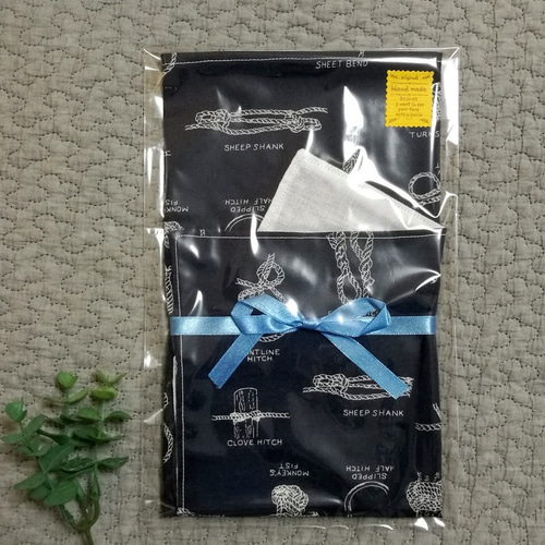 ☆風呂敷・ハンカチセット ロープ結び柄・紺 6102☆ コットン 風呂敷