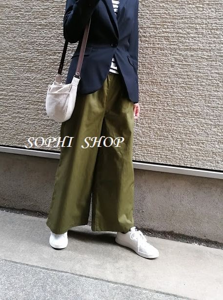 『クールでスタイリッシュ♥カーキ』コットン・ワイドパンツ【M～4L】