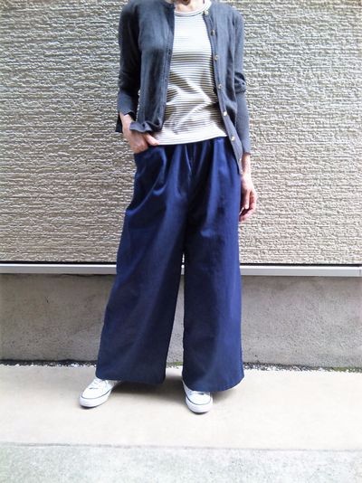『爽やかネイビー』♥細見え・楽ちん♥コットンワイドパンツ【M,L,2L,3L,4L】