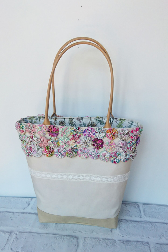 リバティヨーヨーキルトの花バッグ トートバッグ 工房Amam 通販