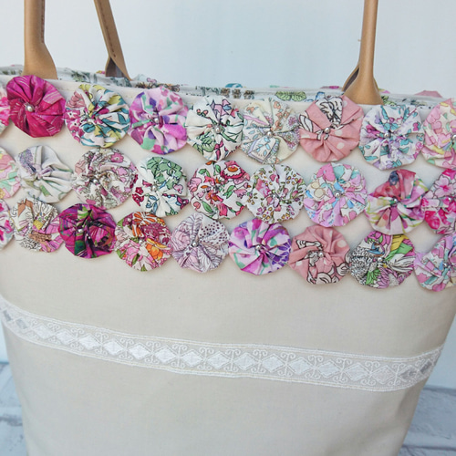リバティヨーヨーキルトの花バッグ トートバッグ 工房Amam 通販
