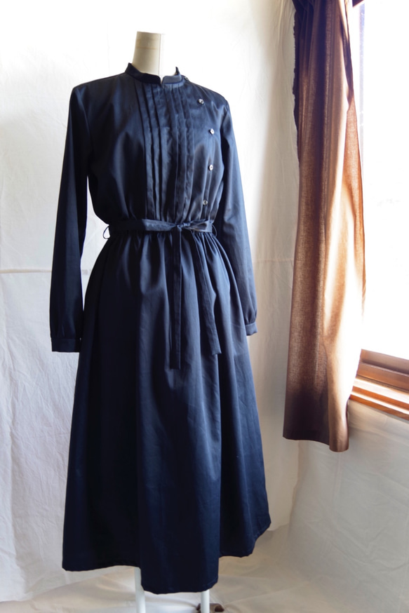 SALE】コットンサテンのデザインワンピース＊黒 ワンピース one
