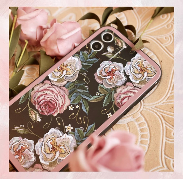 Katachi Selected・ 「欧風レトロ薔薇柄」iPhone スマホケース★ロマンチック　大人女子 1枚目の画像