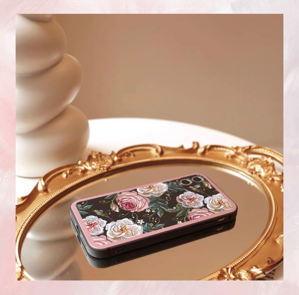 Katachi Selected・ 「欧風レトロ薔薇柄」iPhone スマホケース★ロマンチック　大人女子 3枚目の画像