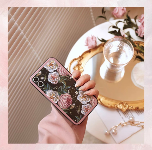 Katachi Selected・ 「欧風レトロ薔薇柄」iPhone スマホケース★ロマンチック　大人女子 4枚目の画像