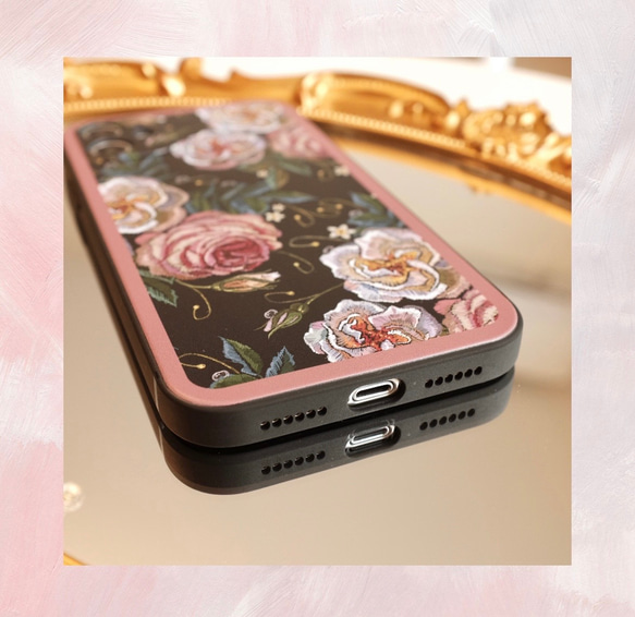 Katachi Selected・ 「欧風レトロ薔薇柄」iPhone 14/ スマホケース★ 5枚目の画像