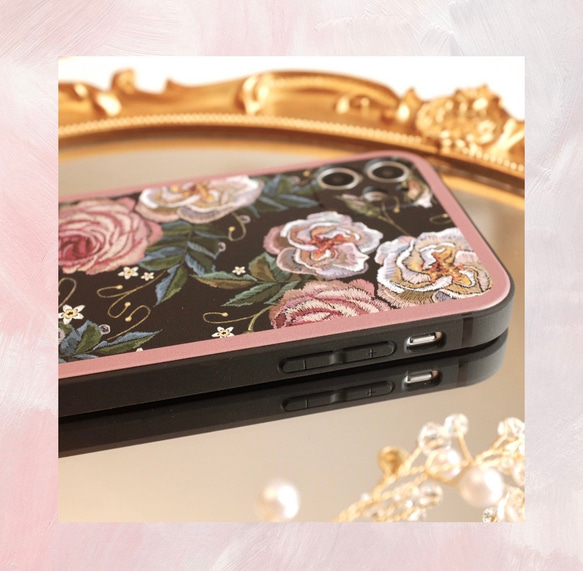 Katachi Selected・ 「欧風レトロ薔薇柄」iPhone スマホケース★ロマンチック　大人女子 6枚目の画像