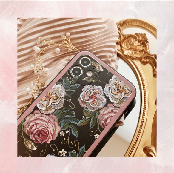 Katachi Selected・ 「欧風レトロ薔薇柄」iPhone スマホケース★ロマンチック　大人女子 7枚目の画像
