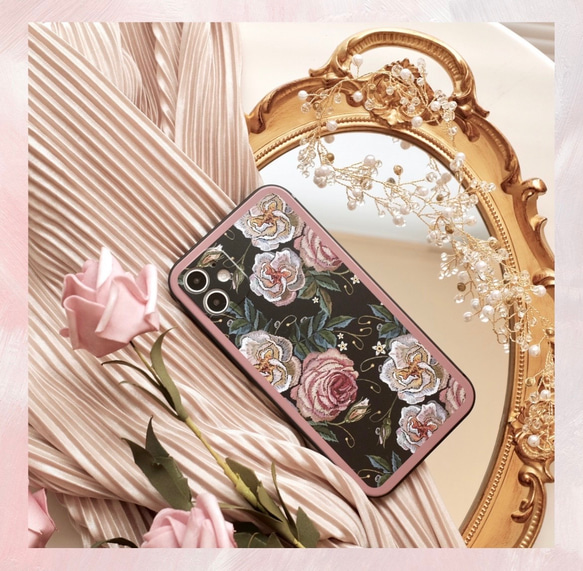 Katachi Selected・ 「欧風レトロ薔薇柄」iPhone スマホケース★ロマンチック　大人女子 8枚目の画像
