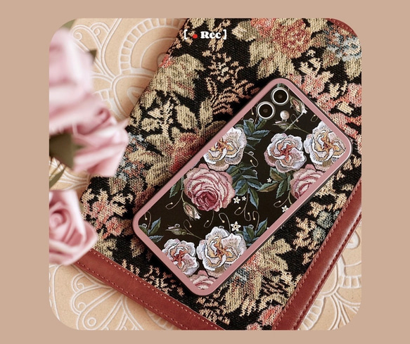 Katachi Selected・ 「欧風レトロ薔薇柄」iPhone スマホケース★ロマンチック　大人女子 9枚目の画像