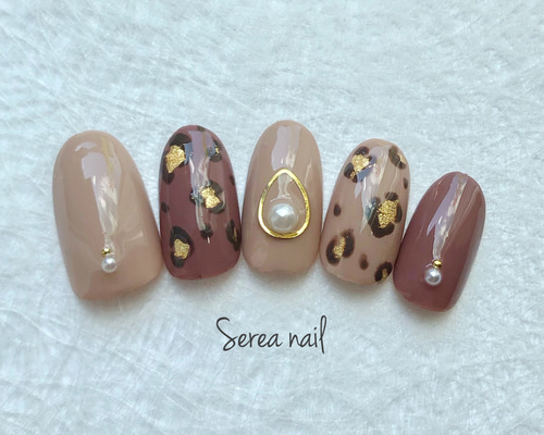 レオパード柄ネイルチップ/ヒョウ柄/金箔 ネイルチップ（つけ爪