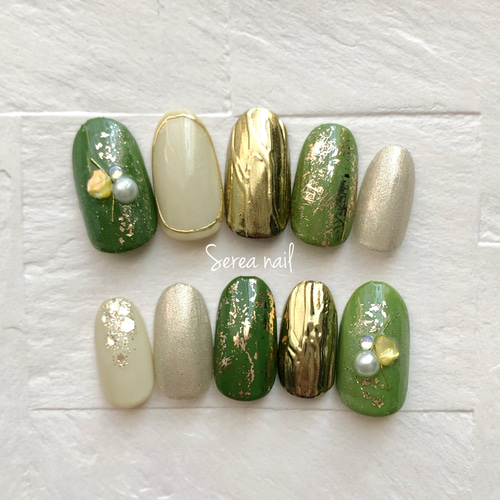 抹茶ネイルチップ♡成人式 ネイルチップ（つけ爪） Serea✴︎nail 通販