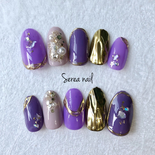 ネイルチップ♡成人式/紫 ネイルチップ（つけ爪） Serea✴︎nail
