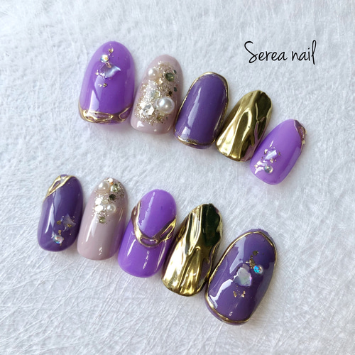 ネイルチップ♡成人式/紫 ネイルチップ（つけ爪） Serea✴︎nail