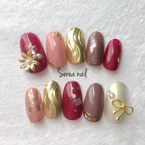 ♡リボンとお花で春ネイル♡ ネイルチップ　ハンドメイド ♡リボンとお花で春ネイル♡ ネイルチップ ハンドメイドの通販