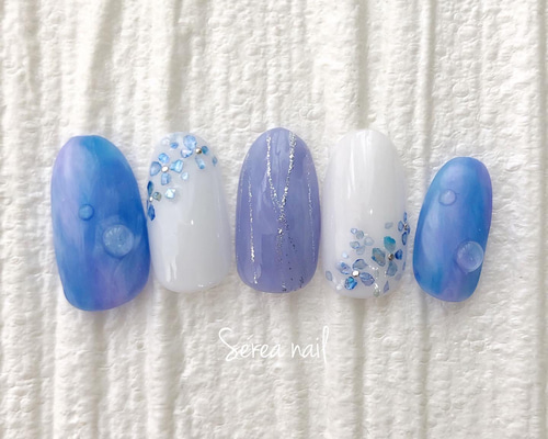 オーダーネイルチップNo.44 淡色紫 たらし込み 紫陽花 オーダーネイルチップNo.44 淡色紫 たらし込み 紫陽花 オーダーネイル