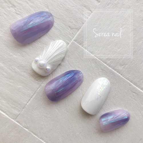 ニュアンスマーメイドネイルチップ♡オーロラフィルム ネイルチップ 