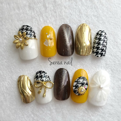 千鳥柄ネイルチップ[イエロー]成人式.結婚式.和装 ネイルチップ（つけ