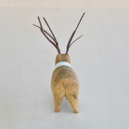 木製ペアトナカイ 木彫りつがいトナカイ クリスマス トナカイ置物